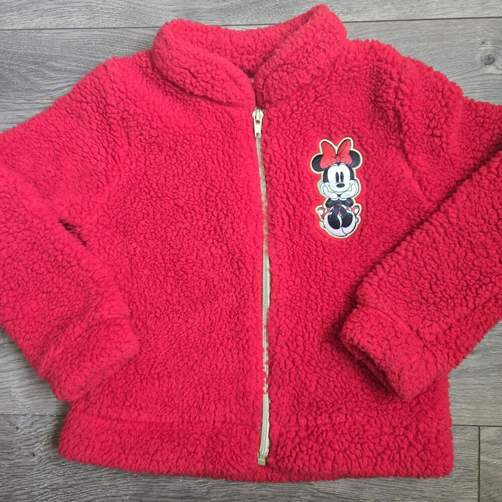 Disney Junior Minnie Mouse Girls Size 5 Red Sherpa Fleece Full Zip Jacket Coat